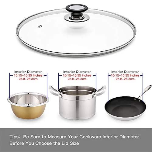 ELKKNOVE Glass Lid for Frying Pan, 26cm | Tempered Vented Clear Cover with Silicone Ring thumbnail 4