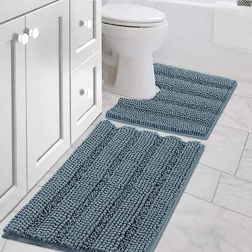 H.VERSAILTEX Bathroom Rugs 2 Piece Set Ultra Thick Water Absorbent Striped Chenille thumbnail 1