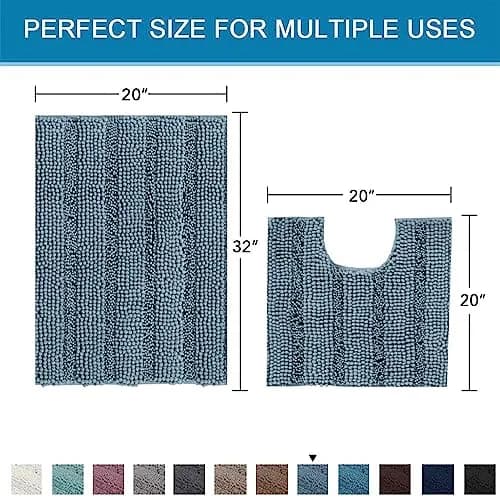 H.VERSAILTEX Bathroom Rugs 2 Piece Set Ultra Thick Water Absorbent Striped Chenille thumbnail 5