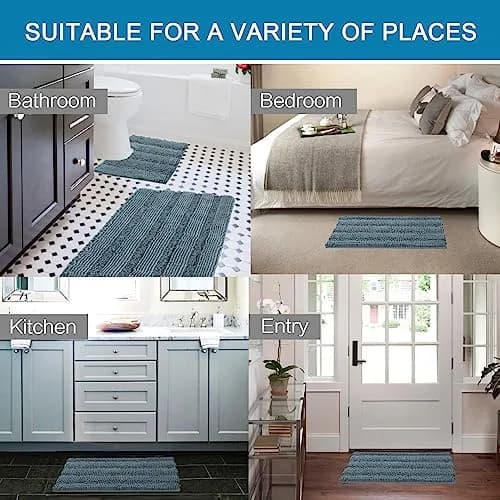 H.VERSAILTEX Bathroom Rugs 2 Piece Set Ultra Thick Water Absorbent Striped Chenille thumbnail 6