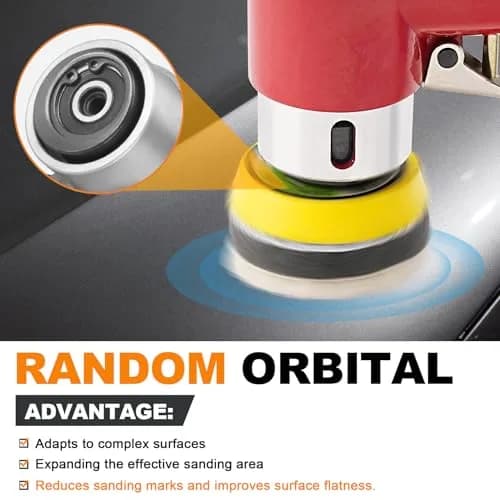 SI FANG Mini Air Sander Kit 125 mm (5 inch) | Pneumatic Random Orbital DA Sander with 48-Piece Pad & Disc Set thumbnail 4