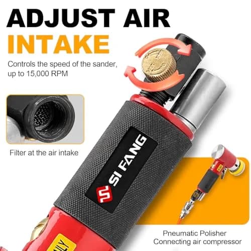 SI FANG Mini Air Sander Kit 125 mm (5 inch) | Pneumatic Random Orbital DA Sander with 48-Piece Pad & Disc Set thumbnail 5