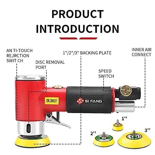 SI FANG Mini Air Sander Kit 125 mm (5 inch) | Pneumatic Random Orbital DA Sander with 48-Piece Pad & Disc Set thumbnail 3