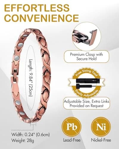 Feraco 99.99% Pure Copper Magnetic Anklets for Women X Shape 25cm (9.84 inch) | Hypoallergenic & Lead-Free thumbnail 4