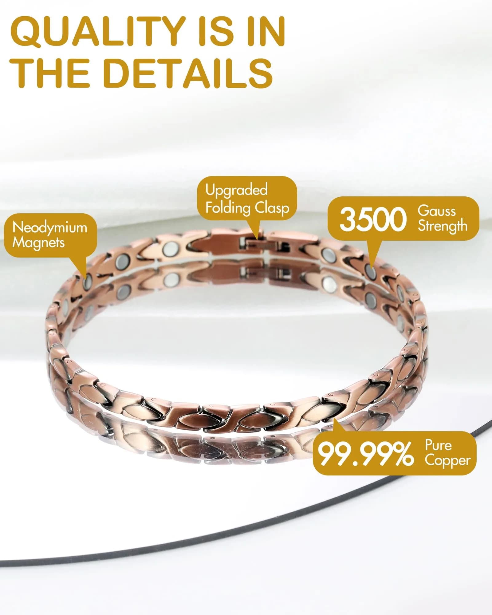 Feraco 99.99% Pure Copper Magnetic Anklets for Women X Shape 25cm (9.84 inch) | Hypoallergenic & Lead-Free - view 7
