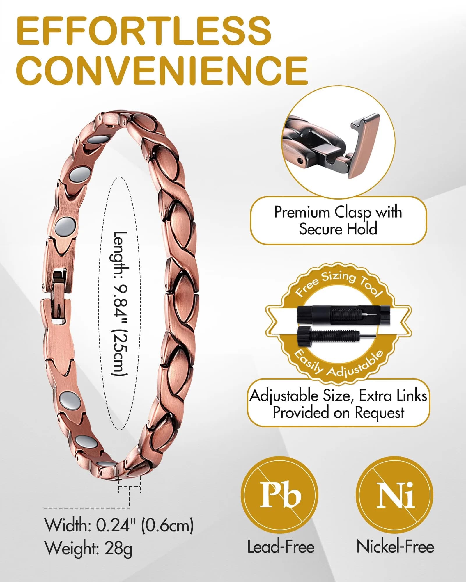 Feraco 99.99% Pure Copper Magnetic Anklets for Women X Shape 25cm (9.84 inch) | Hypoallergenic & Lead-Free - view 4