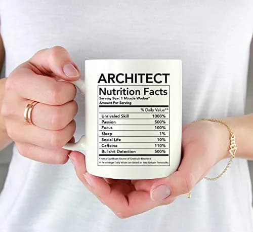 Andaz Press Funny 11oz Ceramic Coffee Mug for Architects | Humorous Nutritional Facts Design thumbnail 3