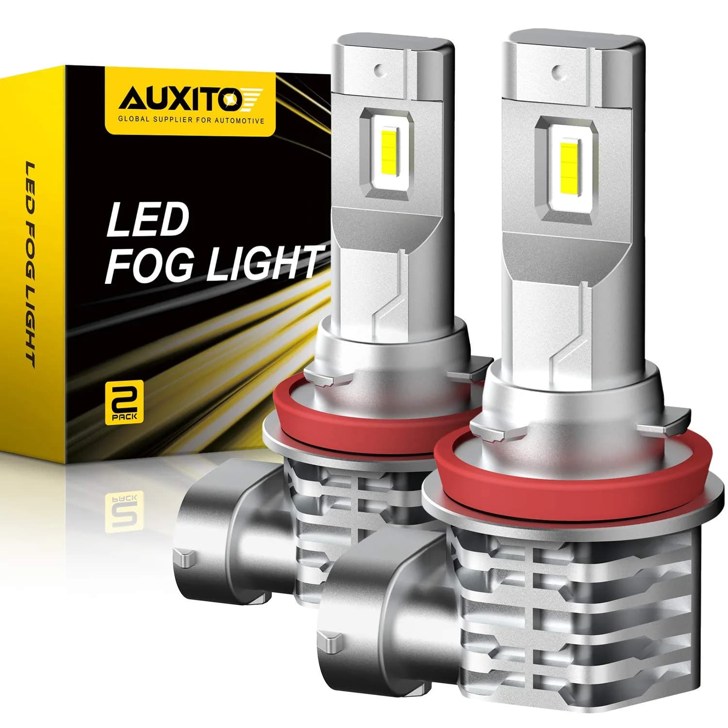 AUXITO H11/H8/H16 LED Fog Light Bulbs 6500K Cool White 6000LM (Pack of 2) | Fanless Design for Brighter Fog & DRL - main product image