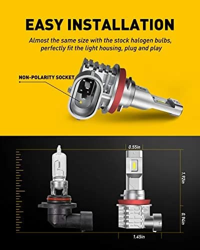 AUXITO H11/H8/H16 LED Fog Light Bulbs 6500K Cool White 6000LM (Pack of 2) | Fanless Design for Brighter Fog & DRL thumbnail 4