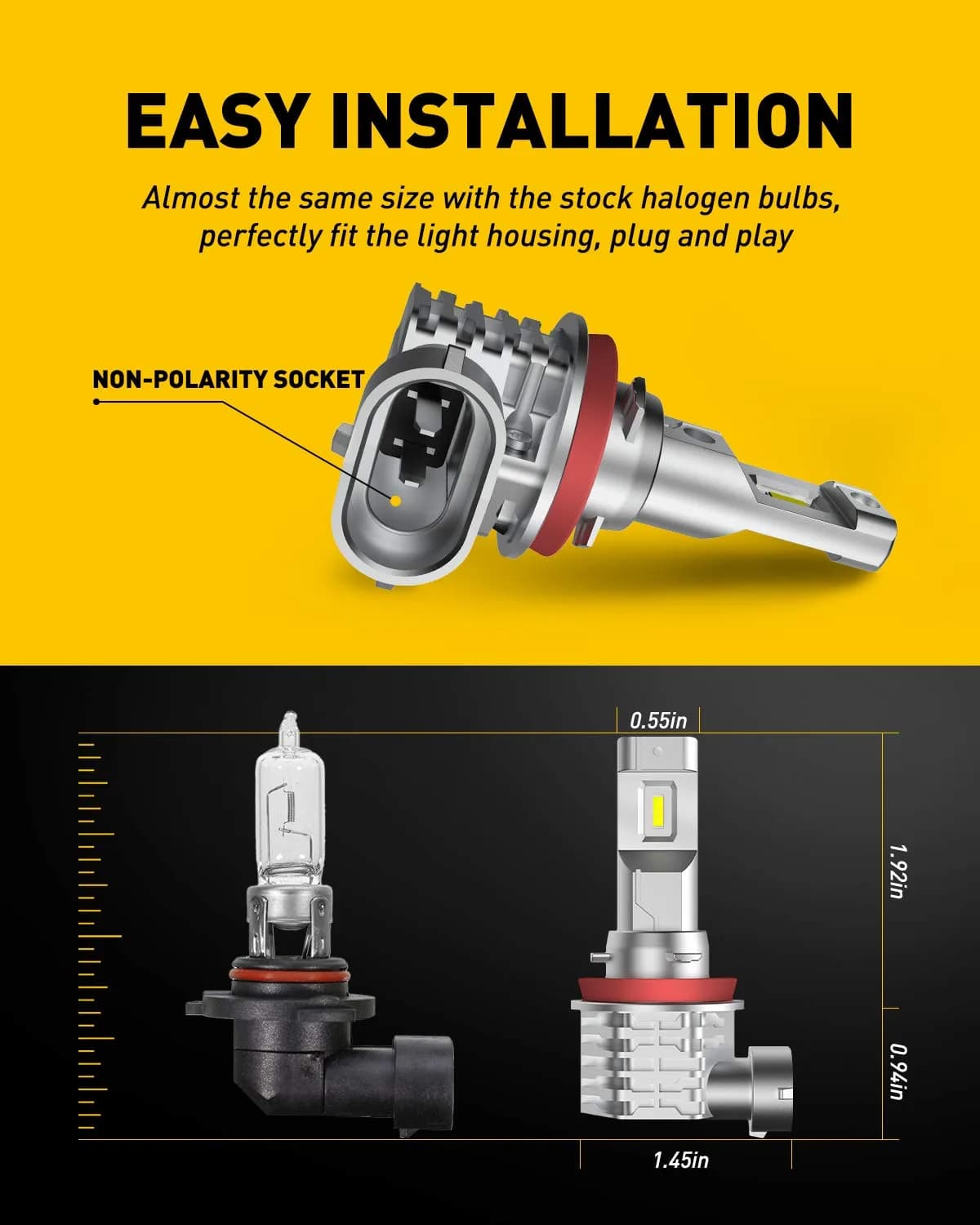 AUXITO H11/H8/H16 LED Fog Light Bulbs 6500K Cool White 6000LM (Pack of 2) | Fanless Design for Brighter Fog & DRL - view 4