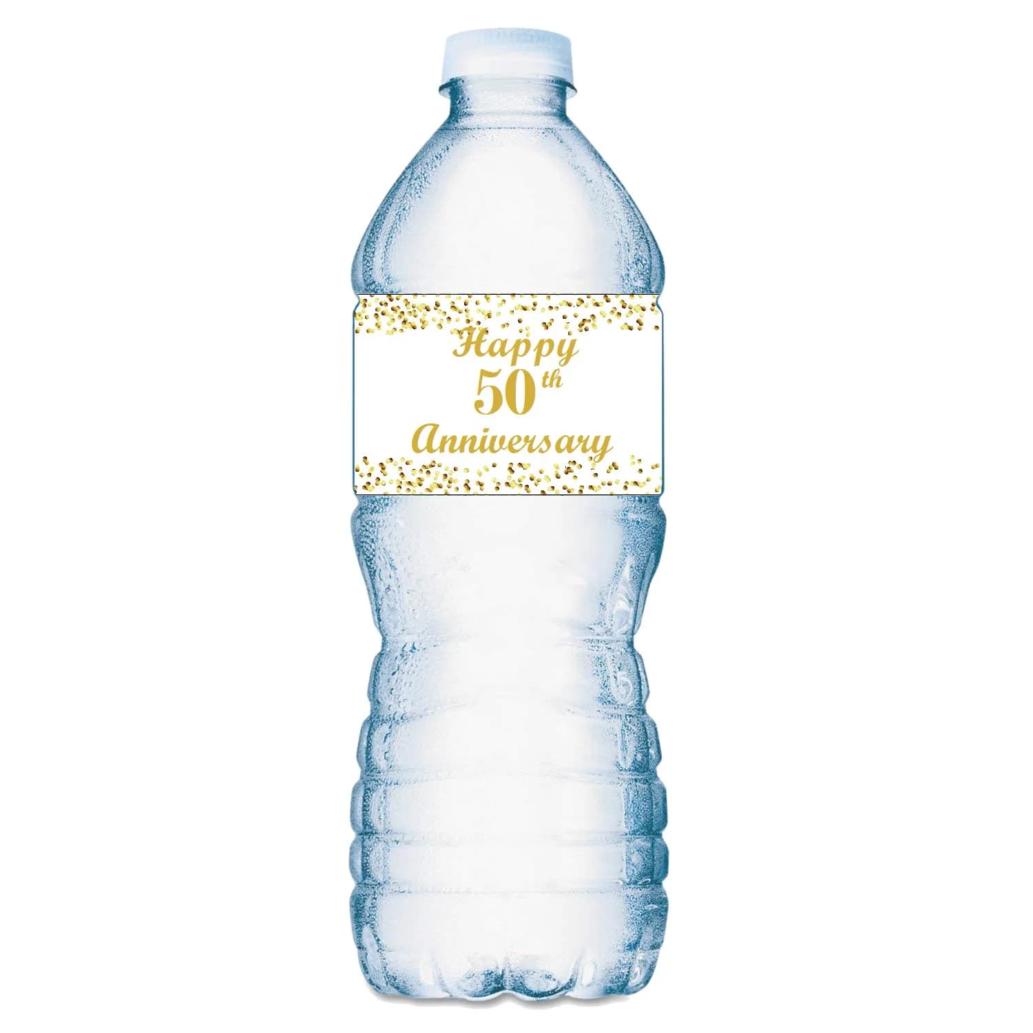 RokAPary 50th Anniversary Water Bottle Labels | Waterproof Gold & White Stickers for Golden Wedding Celebration