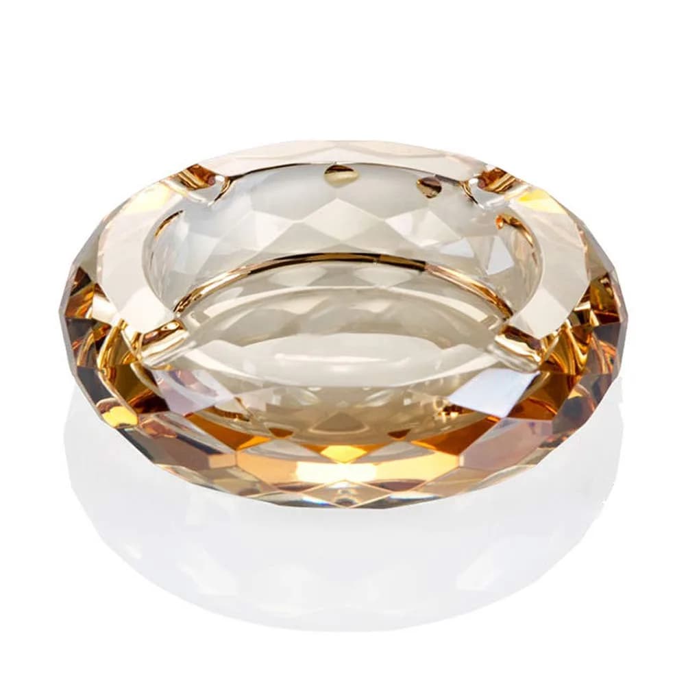 HOSTEESSCHOICE Gold Ashtray | Round Crystal Glass Cigar Holder for Home & Office — Crystal Gold