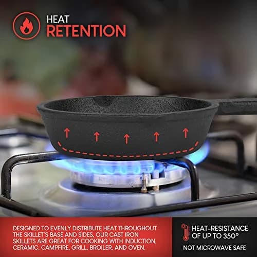 Modern Innovations Mini Cast Iron Skillet Set with Silicone Mitt (4 Count) - 3.5 Inch Pans | Pre-Seasoned for Eggs & Desserts thumbnail 5
