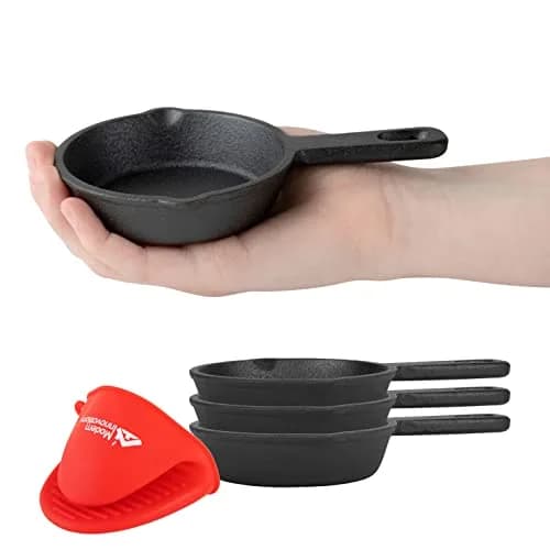 Modern Innovations Mini Cast Iron Skillet Set with Silicone Mitt (4 Count) - 3.5 Inch Pans | Pre-Seasoned for Eggs & Desserts thumbnail 1