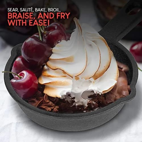 Modern Innovations Mini Cast Iron Skillet Set with Silicone Mitt (4 Count) - 3.5 Inch Pans | Pre-Seasoned for Eggs & Desserts thumbnail 7