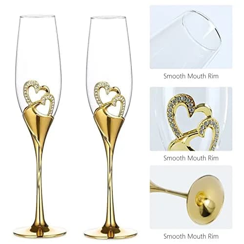 LANLONG Wedding Champagne Goblets 200ml | Heart-Rhinestone Glasses for Bride & Groom thumbnail 5