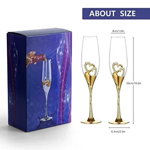 LANLONG Wedding Champagne Goblets 200ml | Heart-Rhinestone Glasses for Bride & Groom thumbnail 6