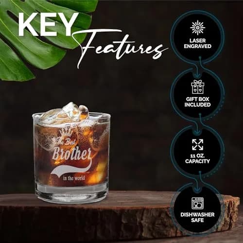 shop4ever Engraved Whiskey Glass 11 oz | Premium Old Fashioned Gift for Brother thumbnail 3