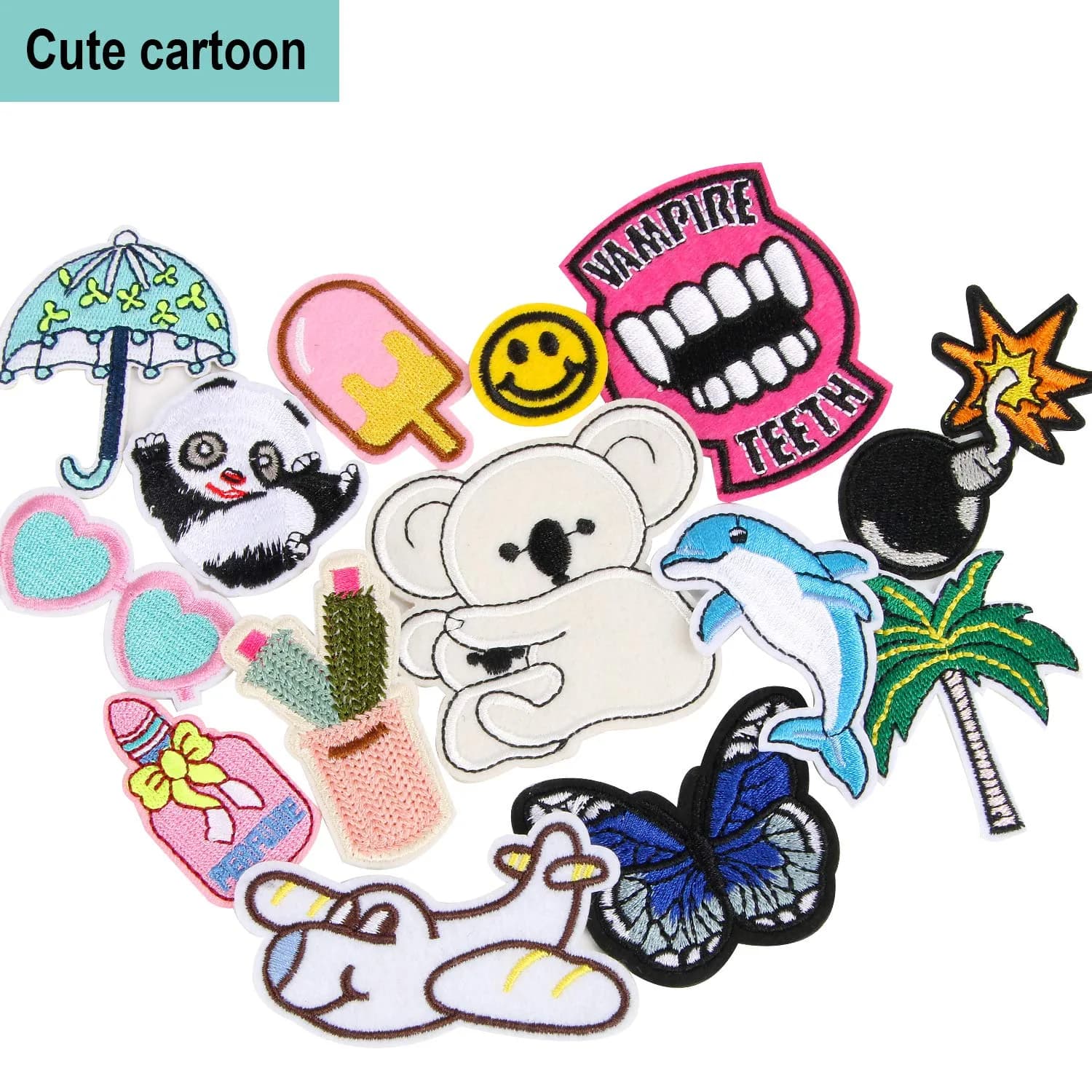 AUGSUN 60Pcs Random Assorted Iron-On & Sew Applique Patches | Vintage, Hippie, Edgy Styles - view 5