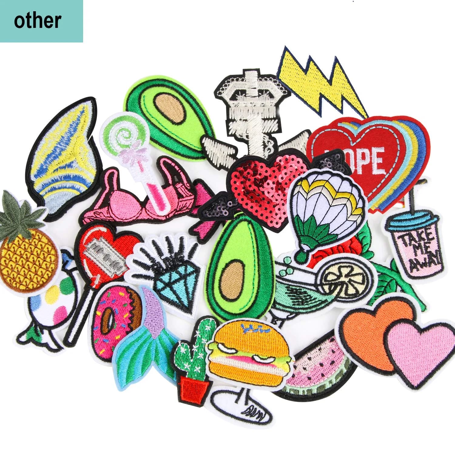 AUGSUN 60Pcs Random Assorted Iron-On & Sew Applique Patches | Vintage, Hippie, Edgy Styles - view 6