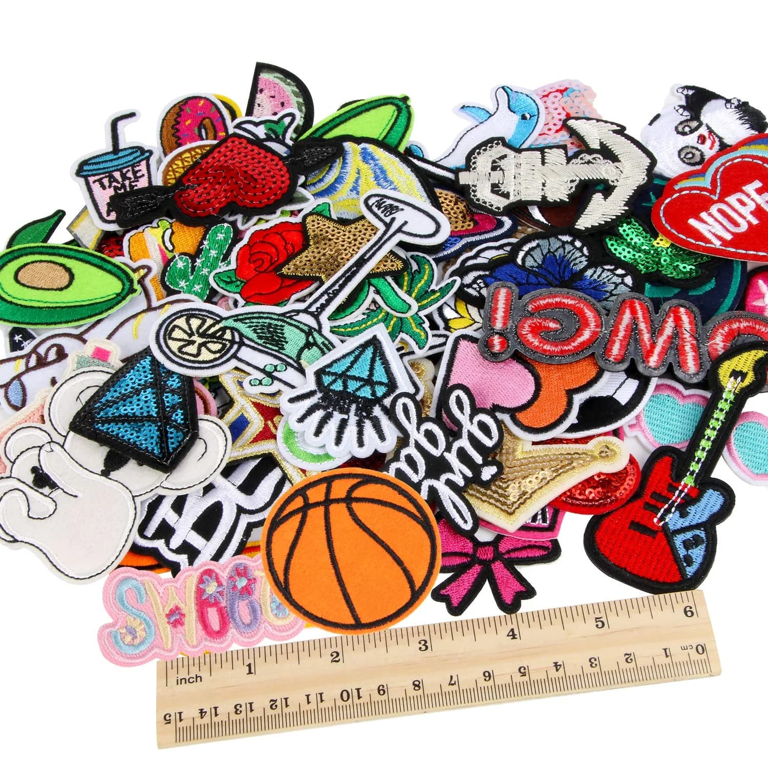 AUGSUN 60Pcs Random Assorted Iron-On & Sew Applique Patches | Vintage, Hippie, Edgy Styles - view 2
