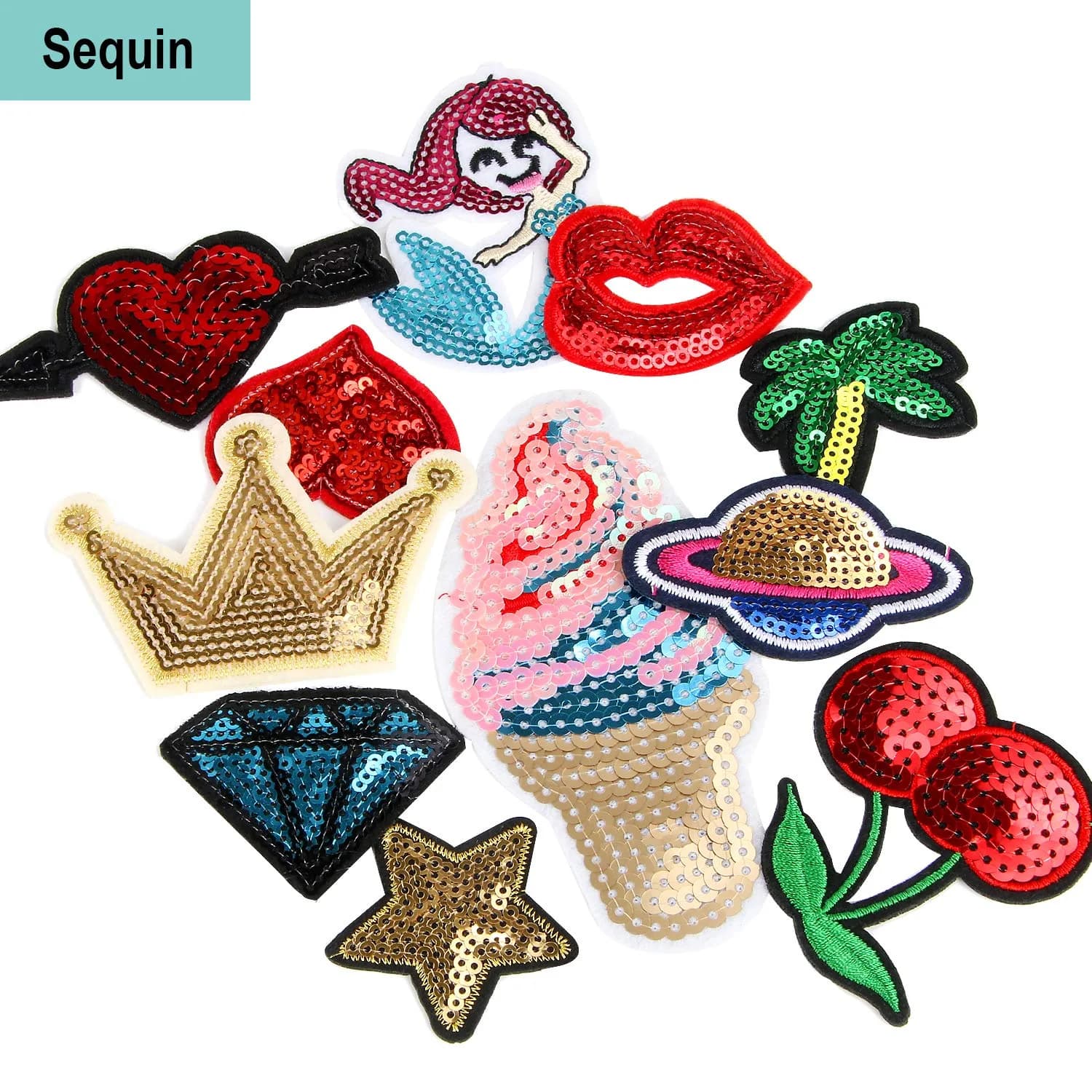 AUGSUN 60Pcs Random Assorted Iron-On & Sew Applique Patches | Vintage, Hippie, Edgy Styles - view 3