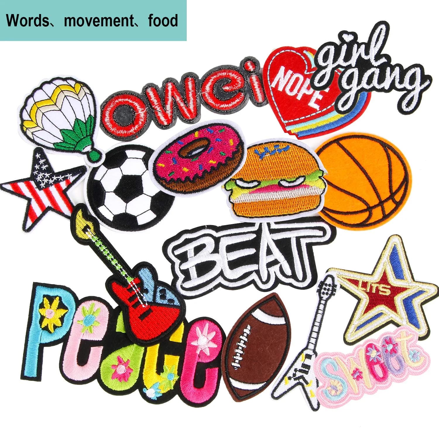 AUGSUN 60Pcs Random Assorted Iron-On & Sew Applique Patches | Vintage, Hippie, Edgy Styles - view 4