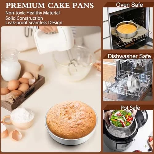 P&P CHEF 6 Inch Round Cake Pan Set of 3 | Stainless Steel Bakeware for Home & Kitchen thumbnail 7