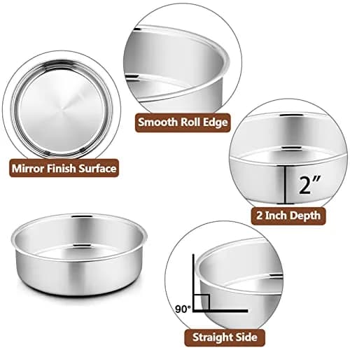 P&P CHEF 6 Inch Round Cake Pan Set of 3 | Stainless Steel Bakeware for Home & Kitchen thumbnail 3
