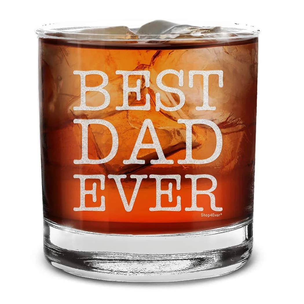 shop4ever Best Dad Ever Engraved Bourbon Whiskey Glass 11 Oz (325 ml) | Classic Old Fashioned Rocks Tumbler — Clear