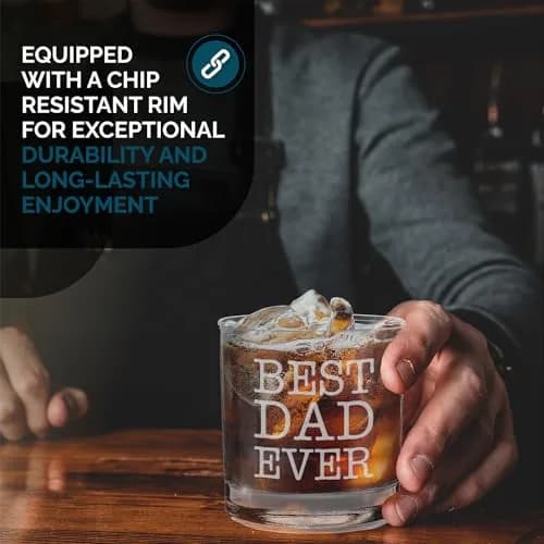 shop4ever Best Dad Ever Engraved Bourbon Whiskey Glass 11 Oz (325 ml) | Classic Old Fashioned Rocks Tumbler thumbnail 4