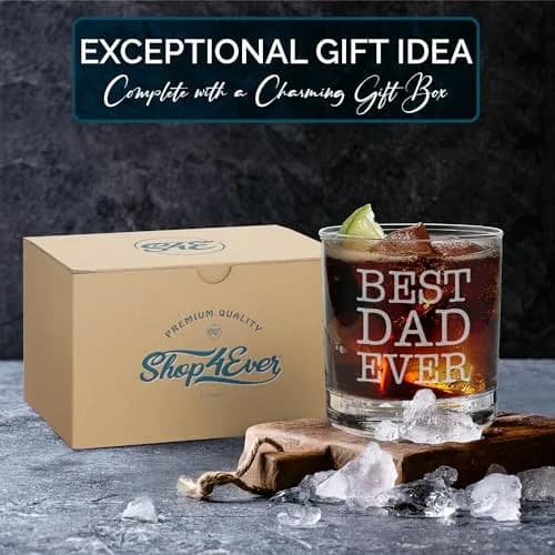 shop4ever Best Dad Ever Engraved Bourbon Whiskey Glass 11 Oz (325 ml) | Classic Old Fashioned Rocks Tumbler thumbnail 5