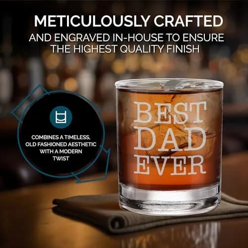 shop4ever Best Dad Ever Engraved Bourbon Whiskey Glass 11 Oz (325 ml) | Classic Old Fashioned Rocks Tumbler thumbnail 6