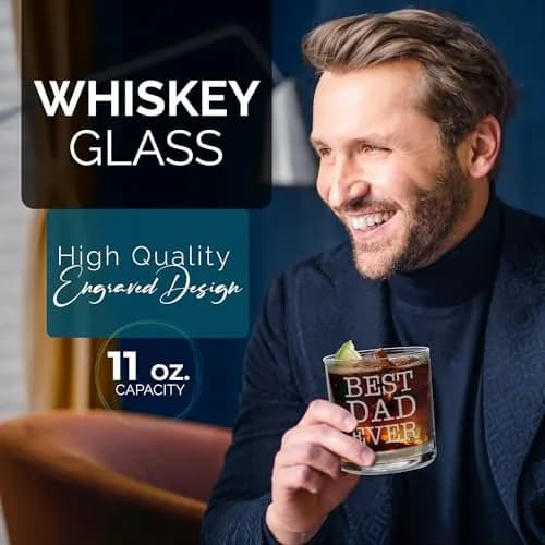 shop4ever Best Dad Ever Engraved Bourbon Whiskey Glass 11 Oz (325 ml) | Classic Old Fashioned Rocks Tumbler thumbnail 2