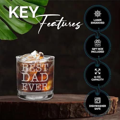 shop4ever Best Dad Ever Engraved Bourbon Whiskey Glass 11 Oz (325 ml) | Classic Old Fashioned Rocks Tumbler thumbnail 3