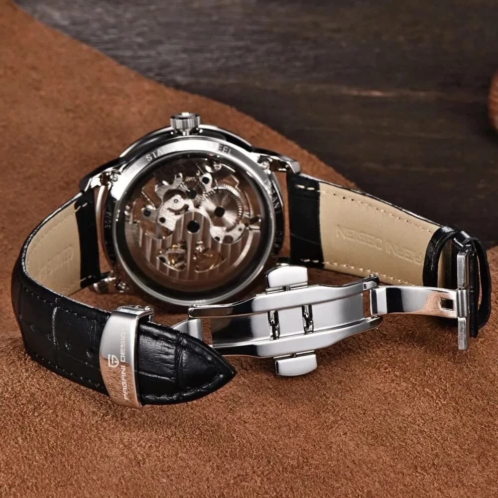 PAGANI DESIGN Automatic Men's Watch Skeleton Mechanical Wrist Watch 43mm (Full Black 1638) - view 5