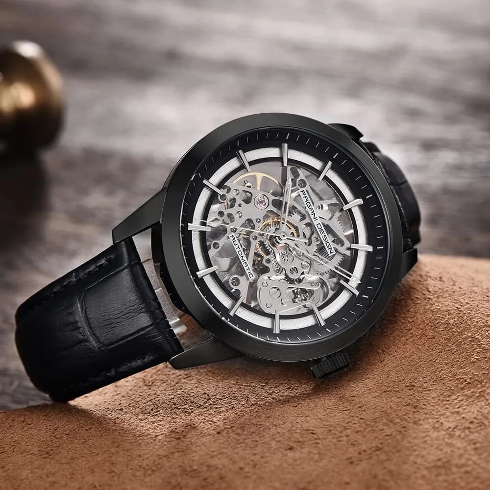 PAGANI DESIGN Automatic Men's Watch Skeleton Mechanical Wrist Watch 43mm (Full Black 1638) - view 3