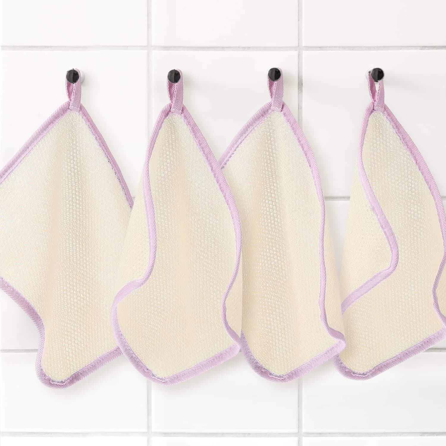Tatuo 5 Pcs Exfoliating Washcloth, Pink Edge, 27cm x 23cm (10.6in x 9.1in) | Dual-Sided Nylon Scrub & Soft Texture - view 6