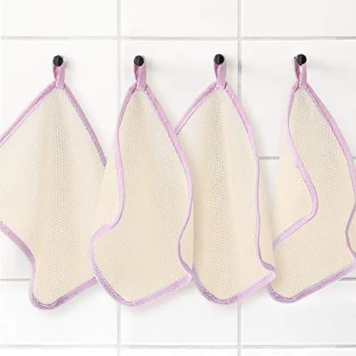 Tatuo 5 Pcs Exfoliating Washcloth, Pink Edge, 27cm x 23cm (10.6in x 9.1in) | Dual-Sided Nylon Scrub & Soft Texture thumbnail 6