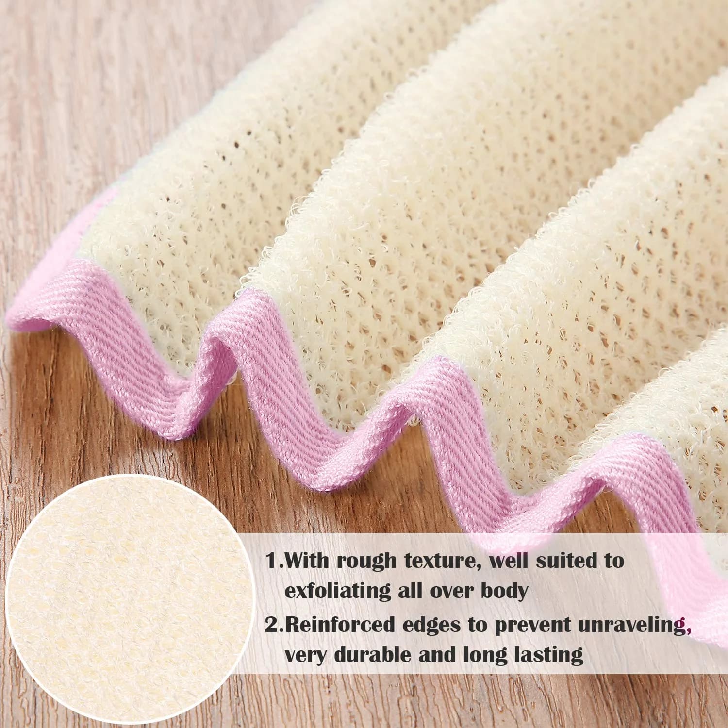 Tatuo 5 Pcs Exfoliating Washcloth, Pink Edge, 27cm x 23cm (10.6in x 9.1in) | Dual-Sided Nylon Scrub & Soft Texture - view 3