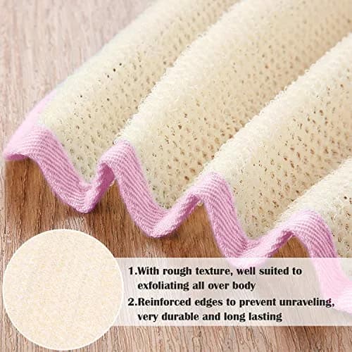 Tatuo 5 Pcs Exfoliating Washcloth, Pink Edge, 27cm x 23cm (10.6in x 9.1in) | Dual-Sided Nylon Scrub & Soft Texture thumbnail 3
