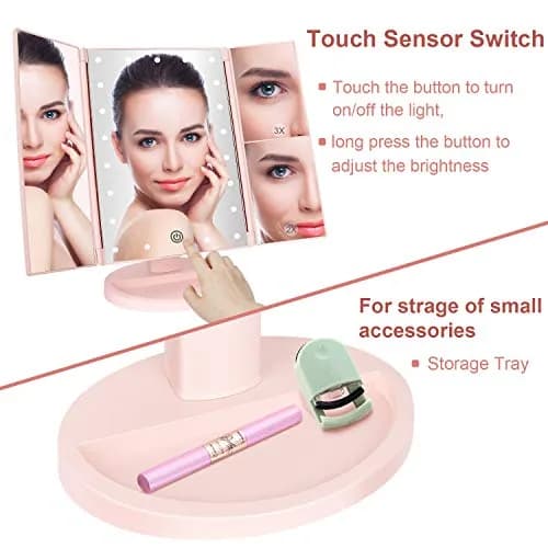 deweisn Tri-Fold Lighted Vanity Mirror 27.5cm (10.83" L x 6.3" W) | 3X/2X/1X Magnification with 21 LEDs thumbnail 5