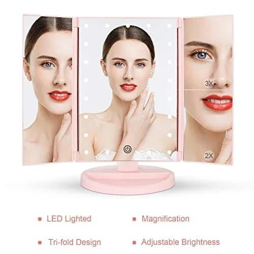deweisn Tri-Fold Lighted Vanity Mirror 27.5cm (10.83" L x 6.3" W) | 3X/2X/1X Magnification with 21 LEDs thumbnail 7
