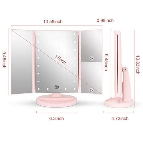 deweisn Tri-Fold Lighted Vanity Mirror 27.5cm (10.83" L x 6.3" W) | 3X/2X/1X Magnification with 21 LEDs thumbnail 3
