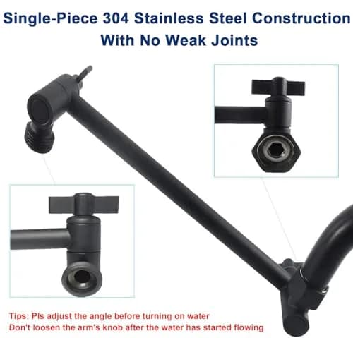 NearMoon Adjustable Shower Arm Extension with Universal Connection, 11 Inch (28 cm), Matte Black | Solid 304 Stainless Steel thumbnail 6