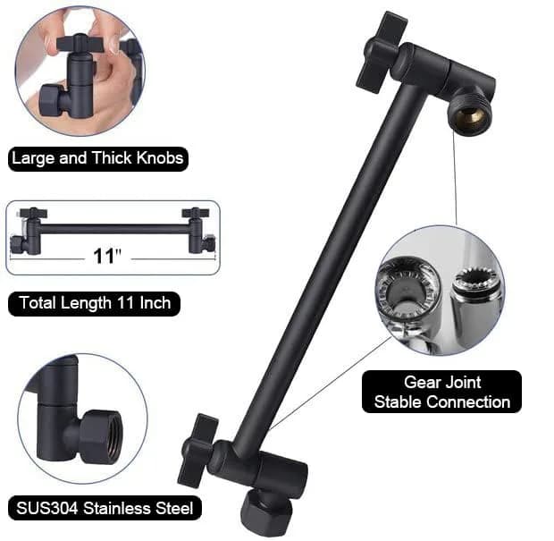NearMoon Adjustable Shower Arm Extension with Universal Connection, 11 Inch (28 cm), Matte Black | Solid 304 Stainless Steel thumbnail 3