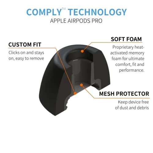 Comply Memory Foam Replacement Ear Tips for Apple AirPods Pro 1 & 2, Black (3 Pairs, Assorted S/M/L) thumbnail 6
