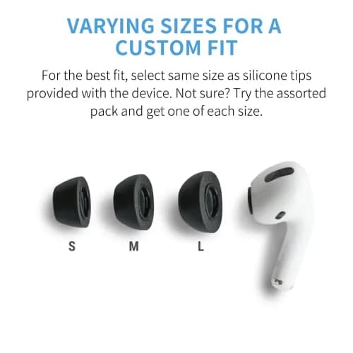 Comply Memory Foam Replacement Ear Tips for Apple AirPods Pro 1 & 2, Black (3 Pairs, Assorted S/M/L) thumbnail 8