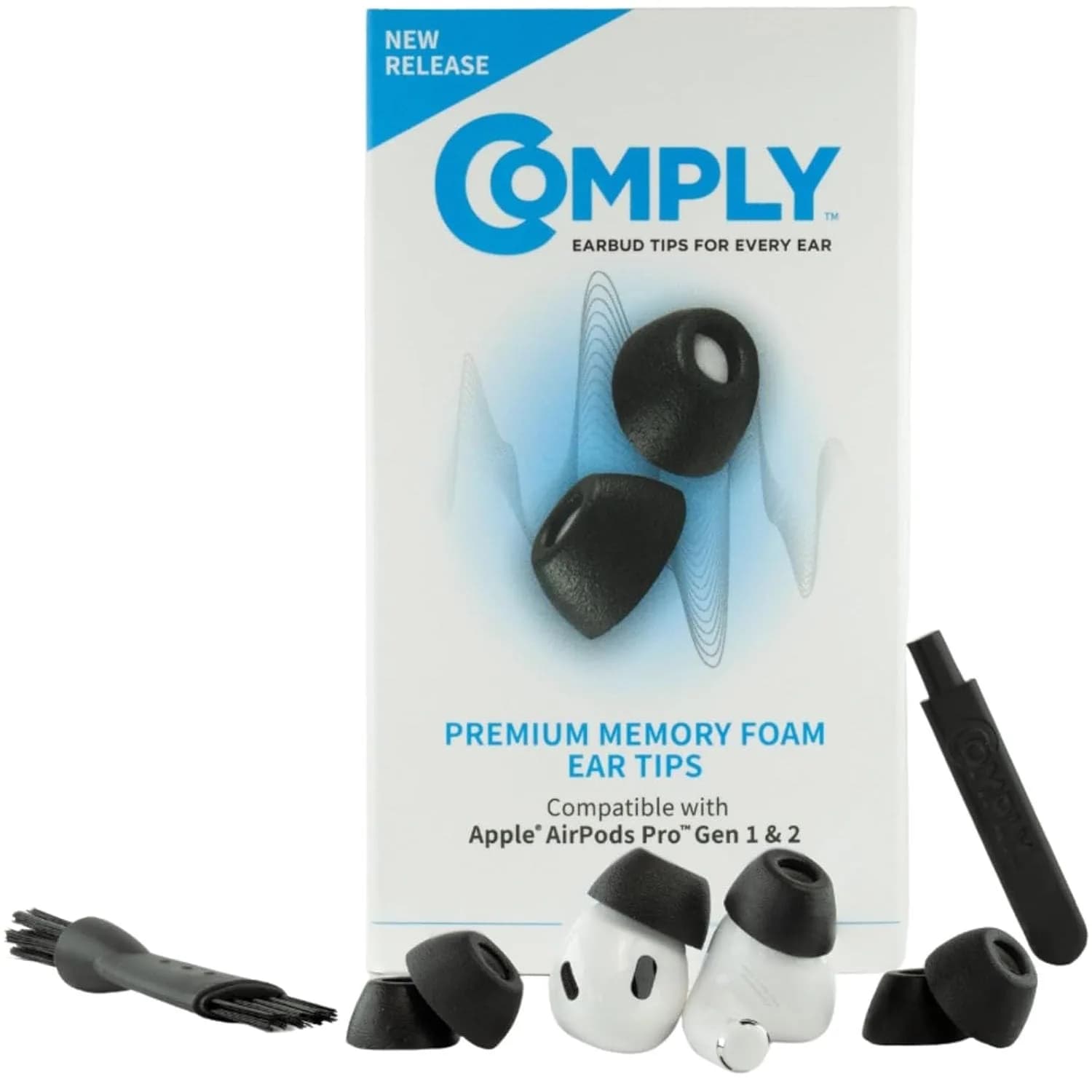Comply Original Memory Foam Replacement Earbud Tips for Apple AirPods Pro 1 & 2, Assorted (S/M/L) | Ultimate Comfort & Secure Fit — Black / Small