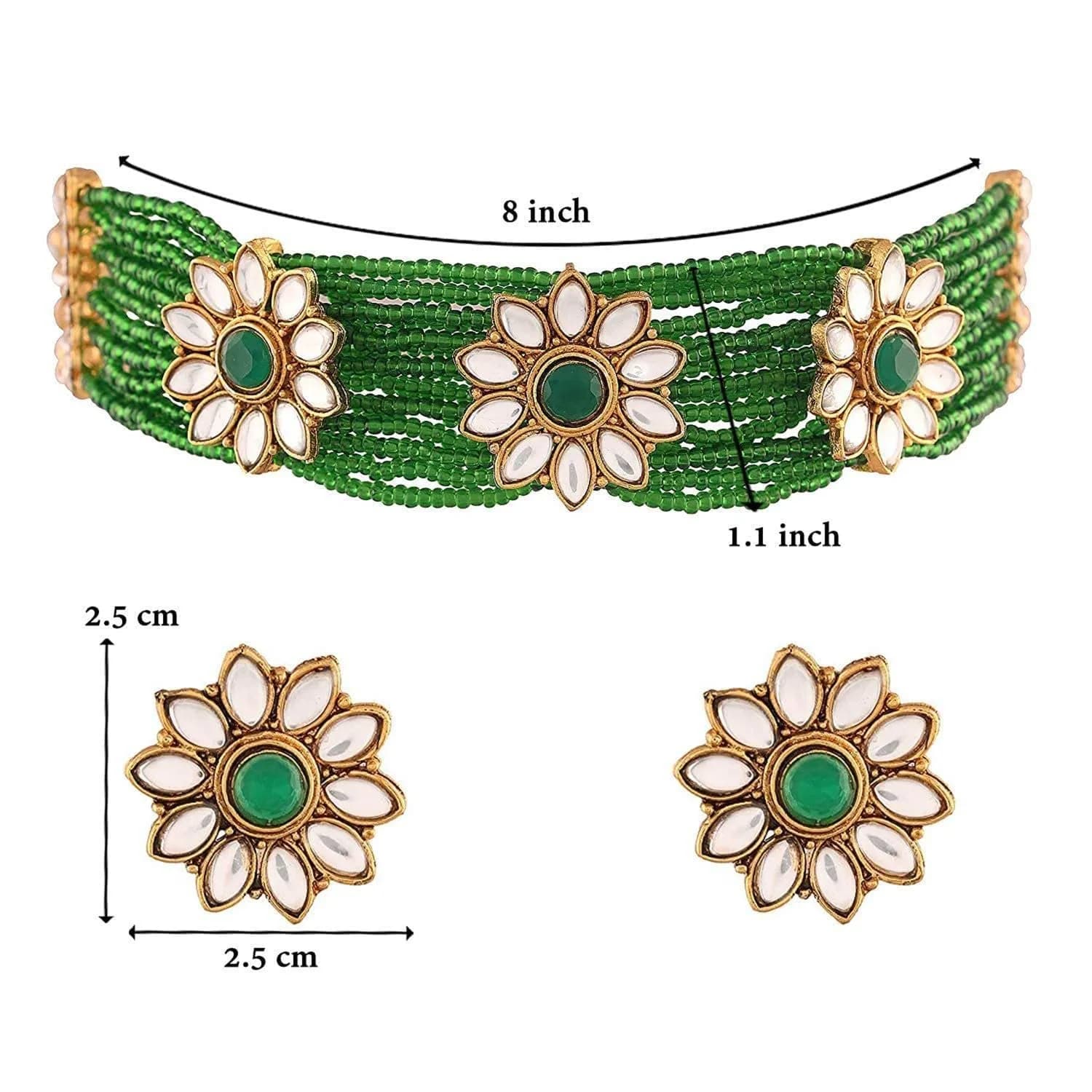 I Jewels Gold Plated Beaded Floral Choker Jewelry Set with Faux Kundan & Earrings for Women (ML228G) | 22.5 cm Necklace Length - view 6